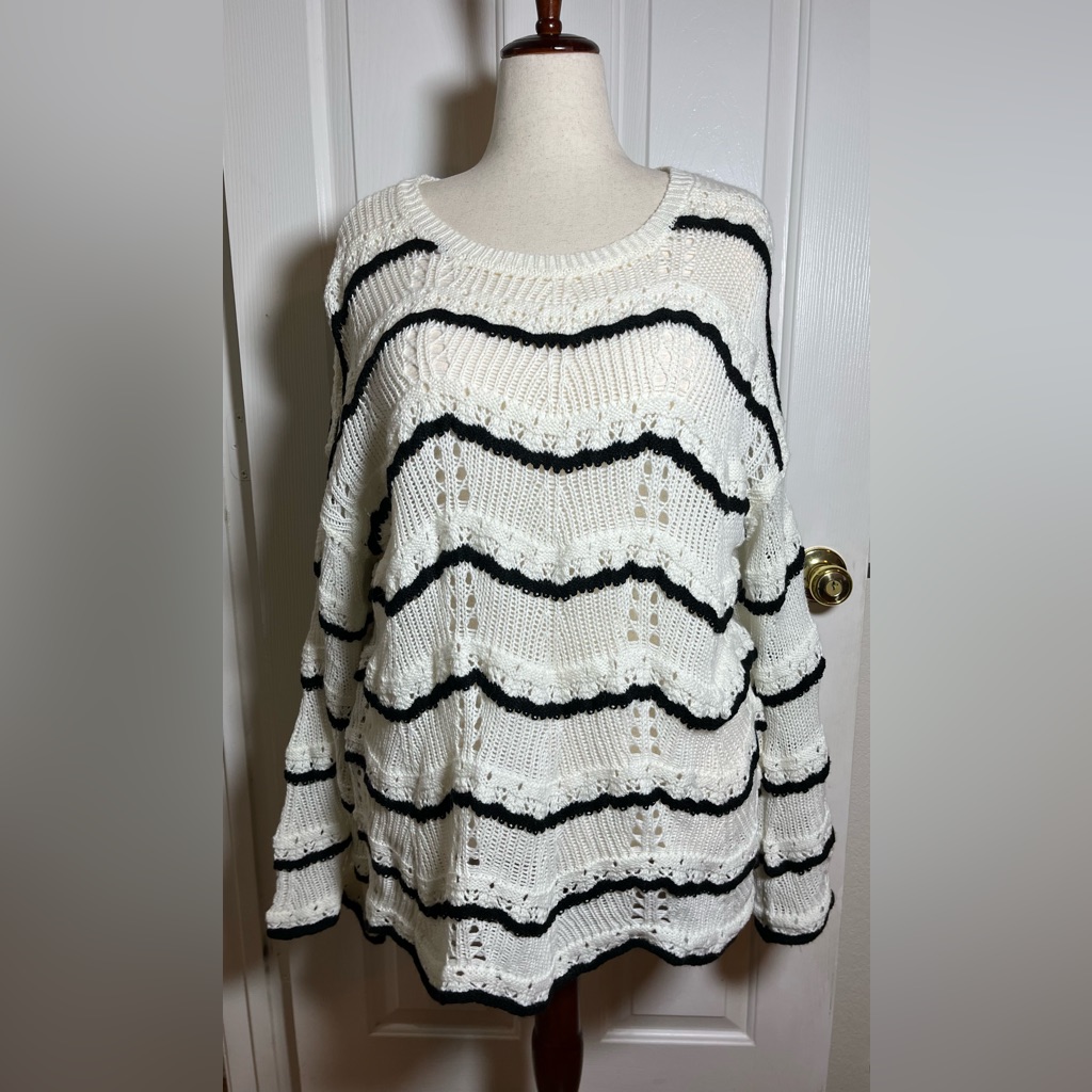 Lane Bryant Ivory Sweater With Black Textured Stripes